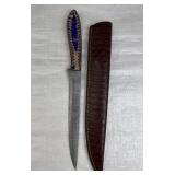 Lg Damascus Steel Long Fillet Knife w/ Sheath