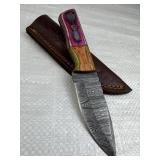 Damascus Steel Fixed Blade Knife w/ Sheath