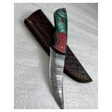 Damascus Steel Fixed Blade Knife w/ Sheath