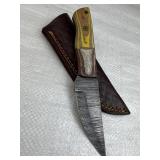 Damascus Steel Fixed Blade Knife w/ Sheath