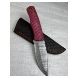 Damascus Steel Fixed Blade Knife w/ Sheath