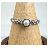 925 Silver Israel Genuine Pearl Thin Band Ring