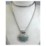 925 Silver Taxco Marbled Moss Agate Necklace