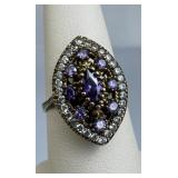 925 Silver Marquise Cut Amethyst CZ Vintage Ring