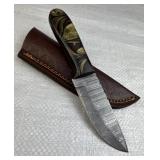Damascus Steel Fixed Blade Knife w/ Sheath