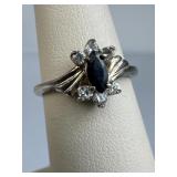 925 Silver Vintage Sapphire & Zirconia Ring