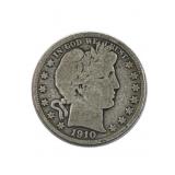 1910 Barber Silver Half Dollar, 50c Coin