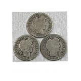 (3) 1911 P-D-S Barber Silver Dimes, 10c Coins