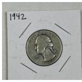 1942 Washington Silver Quarter, US 90% Coin