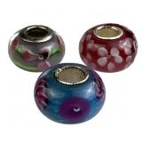 925 Silver 3 Pink, Green, Blue Floral Trollbeads