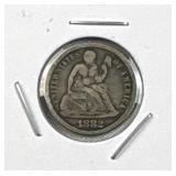 1882 Seated Liberty Silver Dime, 10c Coin
