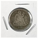 1875-S Seated Liberty Silver Dime, 10c Coin
