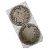(2) 1898, 1899 Barber Silver Dimes, 10c Coins