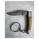 Damascus Steel Folding Blade Keychain Knife
