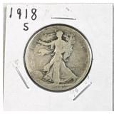 1918-S Walking Liberty Silver Half, 50c US Coin