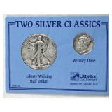 Silver Walking Half + Mercury Dime