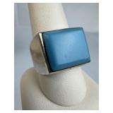925 Silver Taxco Rectangular Turquoise Band Ring