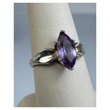 925 Silver Vintage Marquise-Cut Amethyst Ring