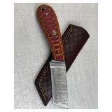 Damascus Steel Fixed Blade Knife w/ Sheath