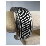 925 Silver Navajo Signed Overlay Cuff Bracelet
