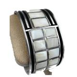 925 Silver Navajo Mother of Pearl Inlay Cuff Brace