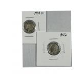 1954-D & 1956 Roosevelt Silver Dime, US 90%
