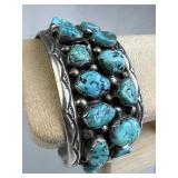 925 Silver Vtg HMIJ Navajo Turquoise Cuff Bracelet