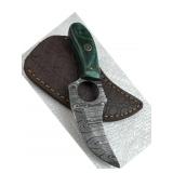 Damascus Steel Fixed Mini Knife w/ Sheath