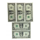 (5) US $1 Star Federal Reserve Notes