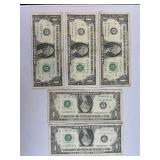 (5) US $1 Star Federal Reserve Notes
