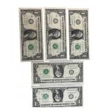 (5) Quality US $1 Star Federal Reserve Notes