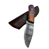 Damascus Steel Fixed Blade Knife w/ Sheath