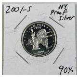 2001-S Silver Proof 90% New York State Quarter