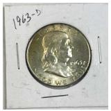 1963-D Franklin Silver Half Dollar, US 90%