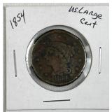1854 US Large Cent, 1c Coin