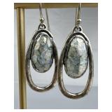 925 Silver Oval Roman Glass Dangle Earrings