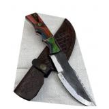 Lg Damascus Steel Fixed Blade Knife w/ Sheath