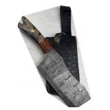 Lg Damascus Steel Cleaver Blade Knife w/ Sheath
