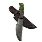 Lg Damascus Steel Fixed Blade Knife w/ Sheath