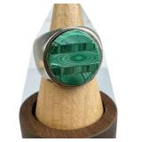 925 Silver Taxco Banded Geometric Malachite Ring