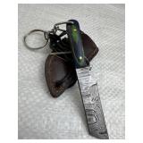 Damascus Steel Fixed Mini Tanto Knife w/ Sheath