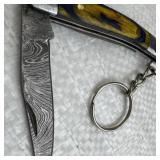 Damascus Steel Folding Keychain Knife