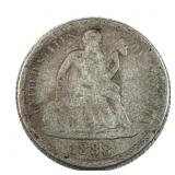 1888 Seated Liberty Silver Dime, 10c US Coin