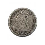 1887 Seated Liberty Silver Dime, 10c US Coin