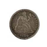 1886 Seated Liberty Silver Dime, 10c US Coin