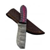 Damascus Steel Fixed Blade Knife w/ Sheath