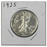 1935 Walking Liberty Silver Half, 50c Coin