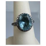 925 Silver Blue & Accent CZ w/ NESW Pink CZ Ring