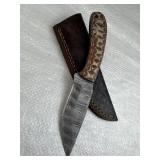 Damascus Steel Fixed Blade Knife w/ Sheath