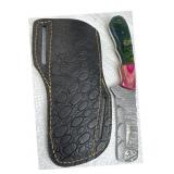 Damascus Steel Folding Blade Knife w/ Sheath